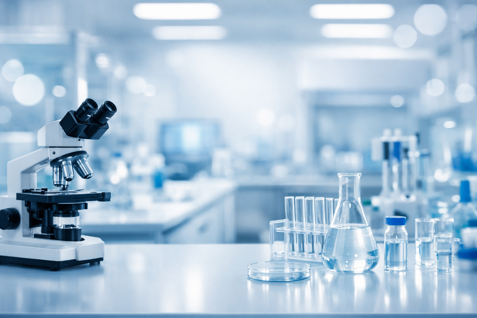 Pharmaceutical laboratory background with soft bokeh modern pharma research facility blue and white tones professional and clean Pharmaceutical laboratory background with soft bokeh modern pharma research facility blue and white tones professional and clean
